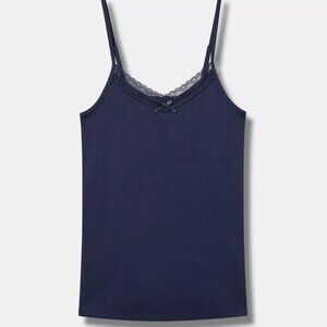 Torrid Cami Tank Top 4X Ribbed Lace Trim Cotton Modal Navy Blue Plus Size NWT
